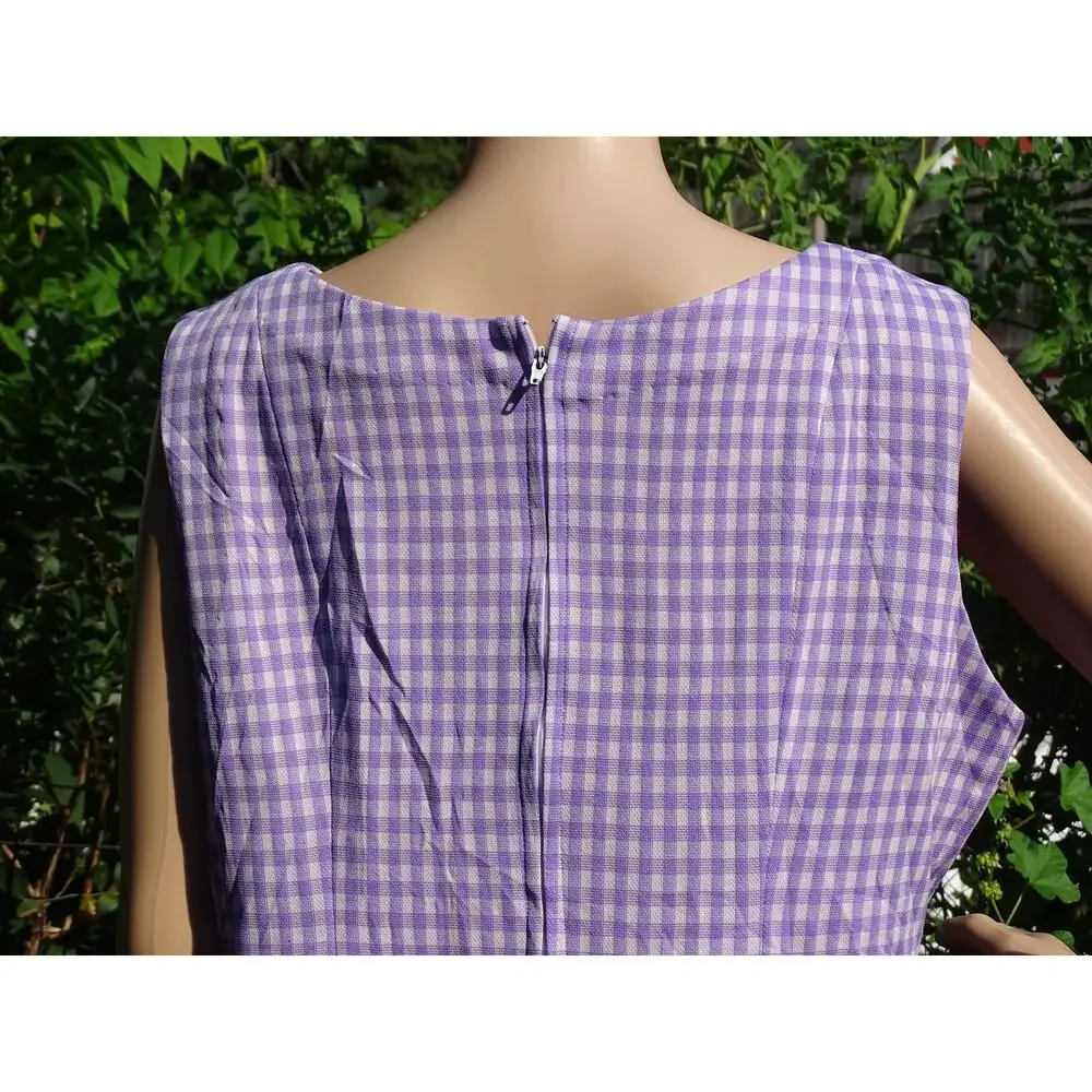 VTG 1970s Purple Gingham Prairie Midi Dress Plus Size 1X 2X Handmade Checkered